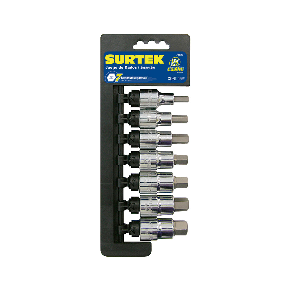 Surtek - Juego de 7 dados punta hexagonal en pulgadas 1/2 in