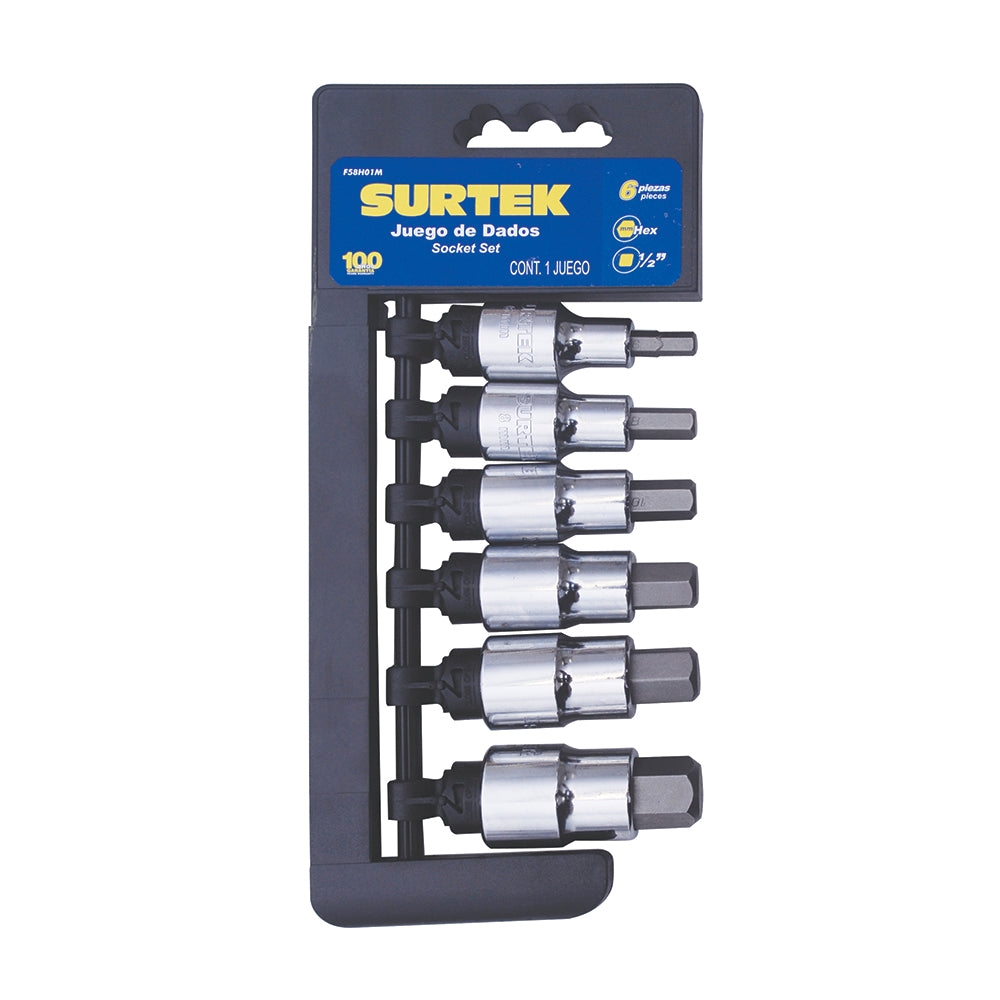 Surtek - Juego de 6 dados punta hexagonal métricos 1/2 in
