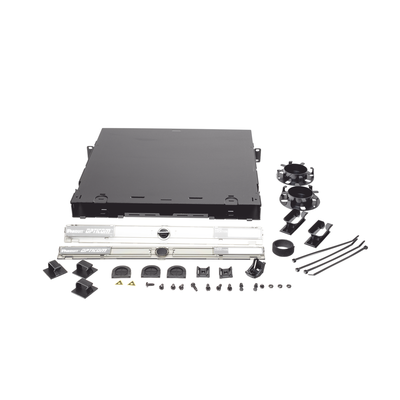 PANDUIT - Panel de Distribución de Fibra Óptica, Acepta 4 Placas FAP o FMP, Bandeja Deslizable e Inclinable Hacia Abajo, Hasta 96 Fibras, Color Negro, 1UR