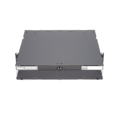 PANDUIT - Panel de Distribución de Fibra Óptica, Acepta 8 Placas FAP o FMP, Bandeja Deslizable e Inclinable Hacia Abajo, Hasta 192 Fibras, Color Negro, 2UR