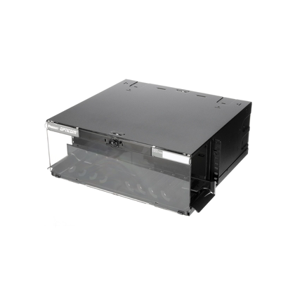 PANDUIT - Panel de Distribución de Fibra Óptica, Acepta 12 Placas FAP o FMP, Bandeja Deslizable e Inclinable Hacia Abajo, Hasta 288 Fibras, Color Negro, 4UR