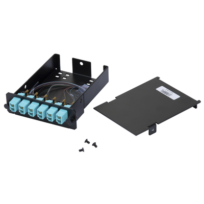 PANDUIT - Placa Acopladora de Fibra Óptica FAP, Con 12 Pigtails Ribbon y 6 Conectores LC Duplex (12 Fibras), Para Fibra Multimodo OM3/OM4, Color Aqua