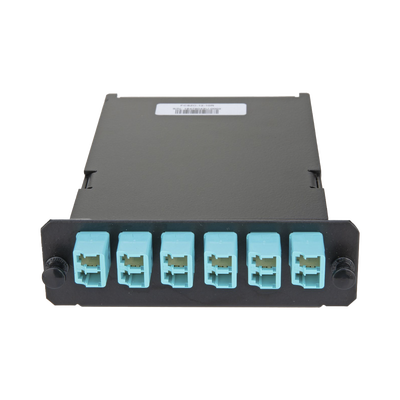 PANDUIT - Placa Acopladora de Fibra Óptica FAP, Con 12 Pigtails Ribbon y 6 Conectores LC Duplex (12 Fibras), Para Fibra Multimodo OM3/OM4, Color Aqua