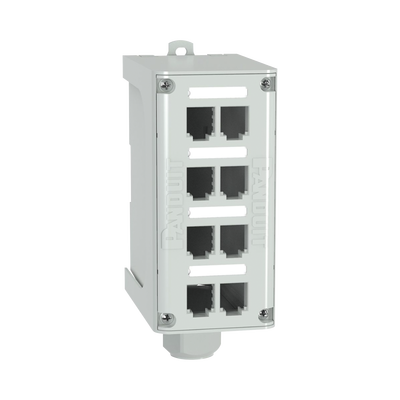 PANDUIT - Panel de Parcheo Modular para Fibra Óptica, de Instalación en Riel DIN Estándar de 35mm, 8 Puertos Mini-Com, Color Gris