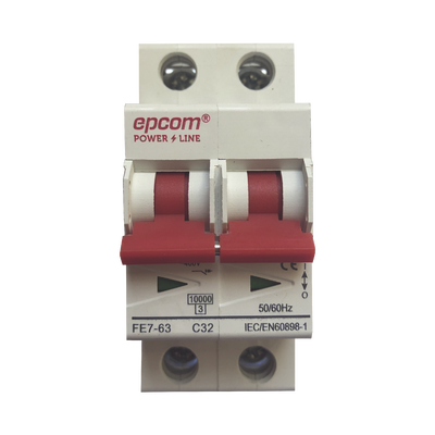 EPCOM POWERLINE - Protección Térmica/ Interruptor 2P, 32A,  Corriente Alterna  400 V CA para Aplicación Fotovoltaica Montaje Riel DIN