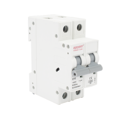 EPCOM POWERLINE - Protección Térmica/ Interruptor 2P, 10 A,  Corriente Alterna  400 Vca para Aplicación Fotovoltaica Montaje Riel DIN