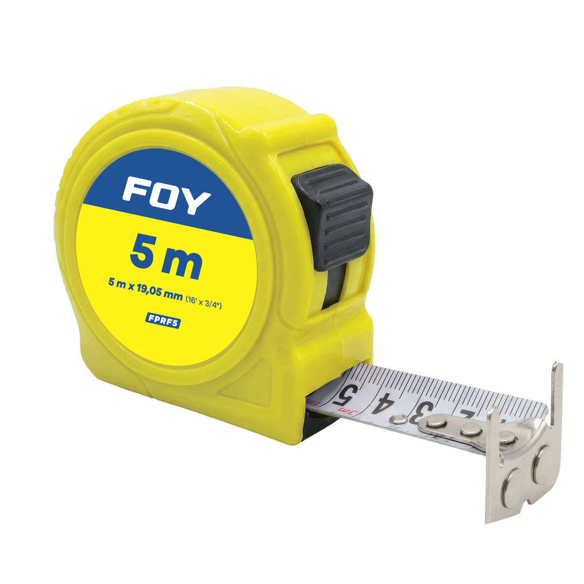 Foy - Flexómetro con carcasa de plástico amarillo, 5 m x 19 mm