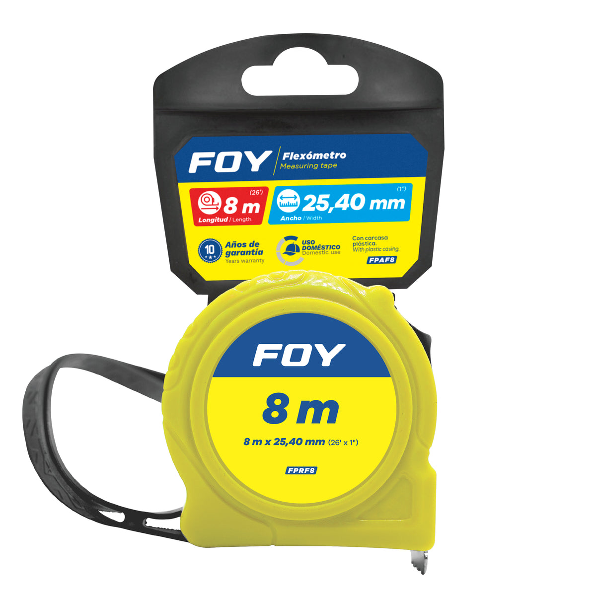 Foy - Flexometro plástico amarillo, 8 mx  25 mm