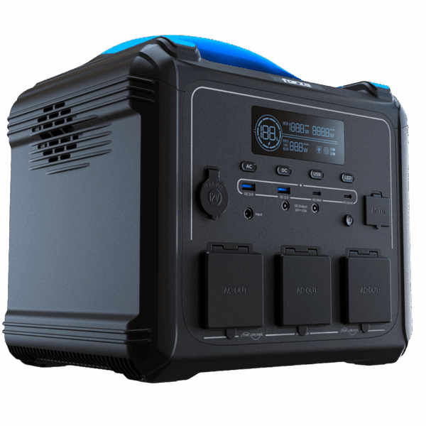 FORZA POWER TECHNOLOGIES - Generador Elétrico Portátil Forza FPP-T1200 1200W Tomas 3CA/8CC 3.75V 2 Ventiladores Pantalla LCD Panel de Control Integrado