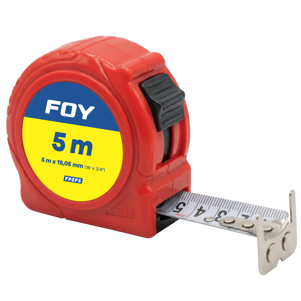 Foy - Flexómetro con carcasa de plástico rojo, 5 m x 19 mm