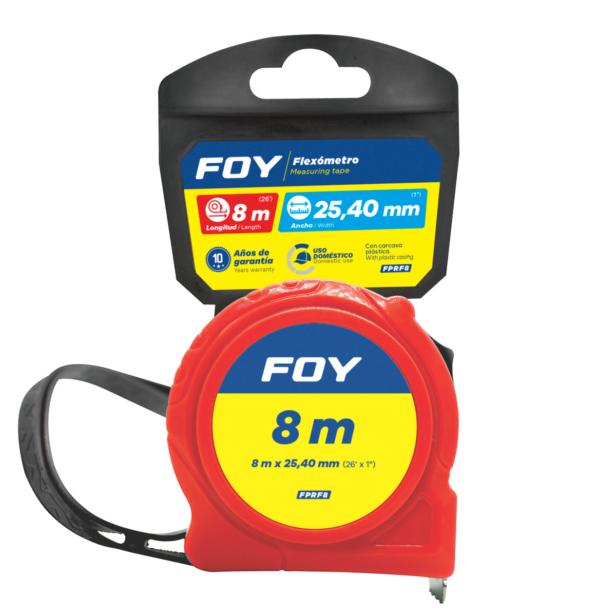 Foy - Flexómetro con carcasa de plástico rojo, 8mx25mm