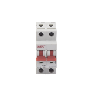 EPCOM POWERLINE - Protección Térmica/ Interruptor 2P, 32A,  Corriente Directa  800 Vcc para Aplicación Fotovoltaica Montaje Riel DIN