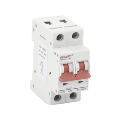 EPCOM POWERLINE - Protección Térmica/ Interruptor 2P, 32A,  Corriente Directa  800 Vcc para Aplicación Fotovoltaica Montaje Riel DIN