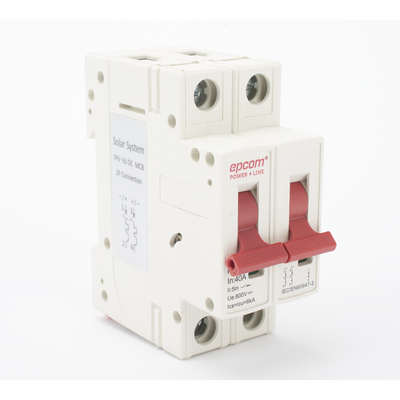 EPCOM POWERLINE - Protección Térmica/ Interruptor 2P, 40 A,  Corriente Directa  800 Vcc para Aplicación Fotovoltaica Montaje Riel DIN