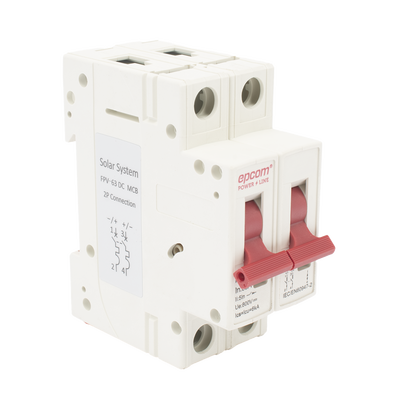 EPCOM POWERLINE - Protección Térmica/ Interrupción 2P,  63 A,  Corriente Directa  800 Vcc para Aplicación Fotovoltaica Montaje Riel DIN