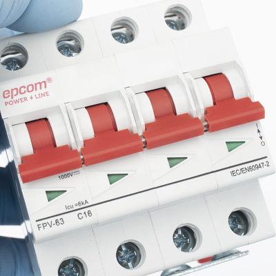 EPCOM POWERLINE - Protección Térmica 4P, 16A,  Corriente Directa  1000 Vcc para Aplicación Fotovoltaica Montaje Riel DIN