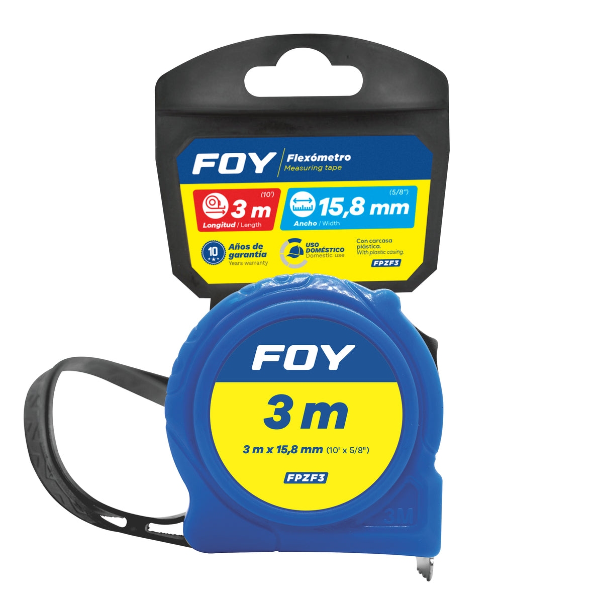 Foy - Flexómetro con carcasa de plástico azul, 3mx16mm