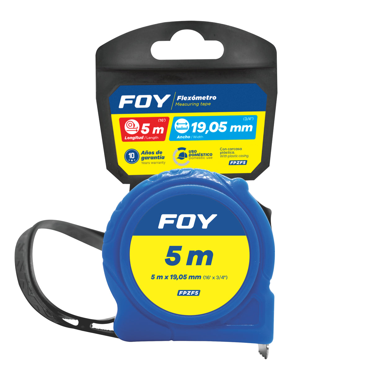 Foy - Flexómetro con carcasa de plástico azul, 5mx19mm