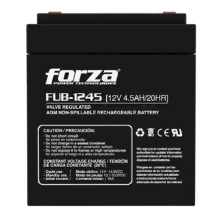 FORZA POWER TECHNOLOGIES - Batería Forza FUB-1245 Sellada de Plomo-Ácido Recargable 12V 4.5Ah AGM Sin Mantenimiento Negro