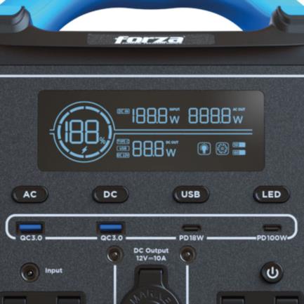 FORZA POWER TECHNOLOGIES - Generador Eléctrico Portátil Forza FPP-T700 700W Tomas 2CA/8CC 2 Ventiladores Pantalla LCD Panel de Control Integrado