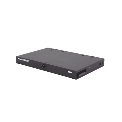 PANDUIT - Panel de Distribución de Fibra Óptica, Acepta 3 Placas FAP o FMP, Bandeja Deslizable e Inclinable Hacia Abajo, Hasta 72 Fibras, Color Negro, 1UR