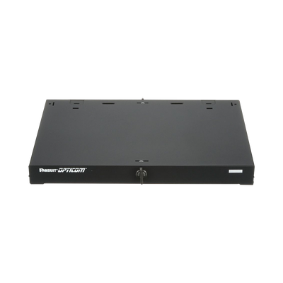 PANDUIT - Panel de Distribución de Fibra Óptica, Acepta 3 Placas FAP o FMP, Bandeja Deslizable e Inclinable Hacia Abajo, Hasta 72 Fibras, Color Negro, 1UR
