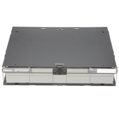 PANDUIT - Panel de Distribución de Fibra Óptica, Acepta 6 Placas FAP o FMP, Bandeja Deslizable, Hasta 144 Fibras, Color Negro, 2UR