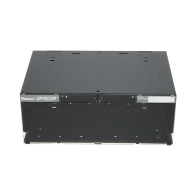 PANDUIT - Panel de Distribución de Fibra Óptica, Acepta 12 Placas FAP o FMP, Bandeja Deslizable e Inclinable Hacia Abajo, Hasta 288 Fibras, Color Negro, 4UR