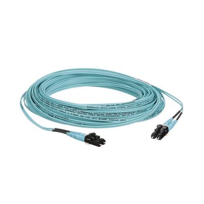 PANDUIT - Jumper de Fibra Optica Multimodo 50/125 OM3, LC-LC Duplex, OFNR (Riser), Color Aqua, 15 Metros (49.21 Pies)