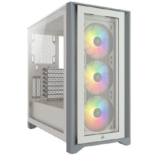 CORSAIR - Gabinete Gamer Corsair ICUE 4000X RGB Media Torre ATX mATX ITX Cristal Templado 3xFan RGB Blanco Sin Fuente