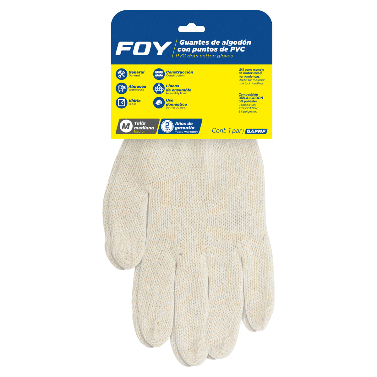 Foy - Guantes algodon c/pnts PVC M
