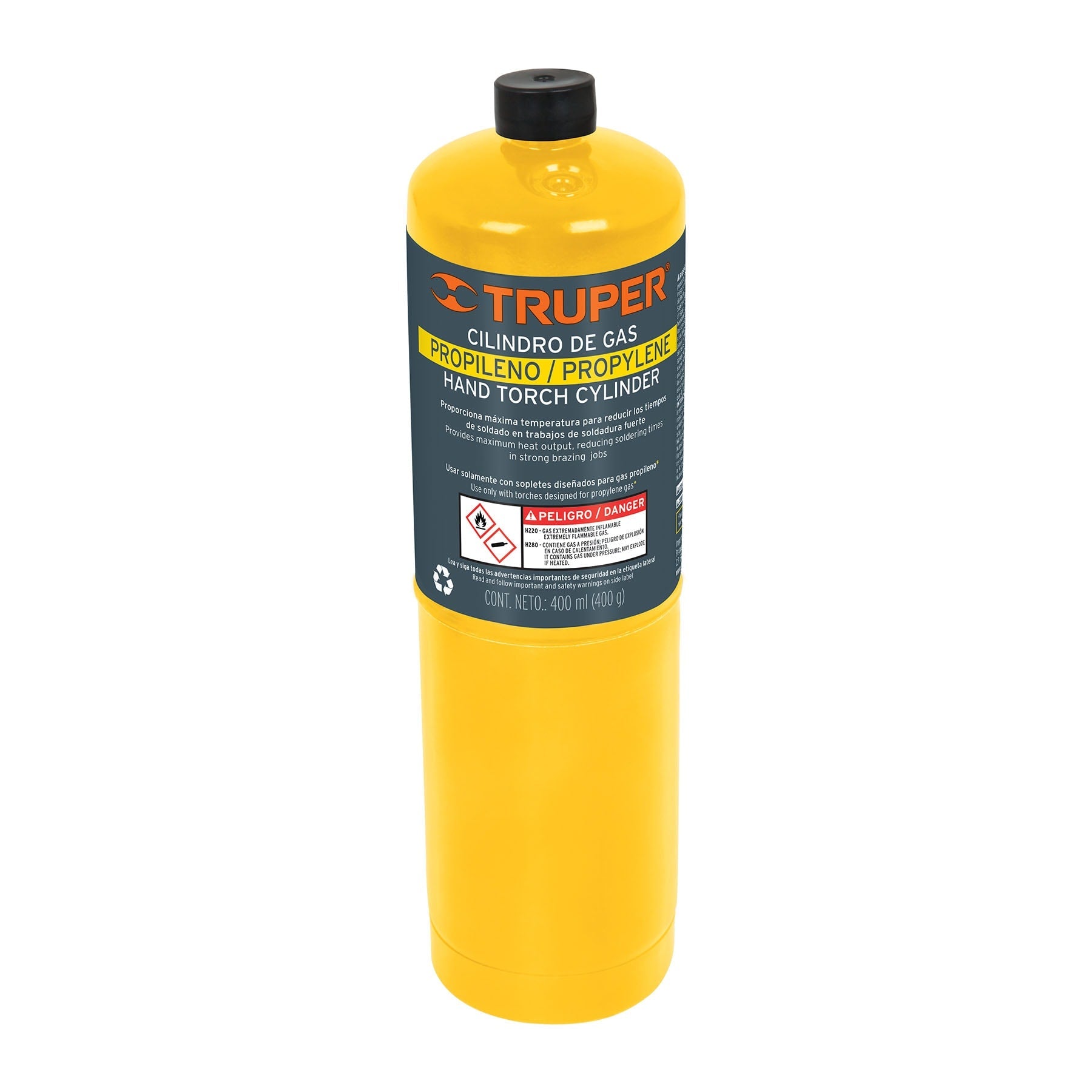 Cilindro de gas propileno de 400g, amarillo, TRUPER