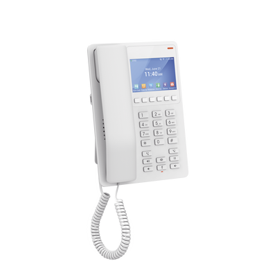GRANDSTREAM - Teléfono IP Hotelero con pantalla LCD a color, 2 líneas SIP con 2 cuentas, codec Opus, IPV4/IPV6, color blanco, con gestión en la nube GDMS