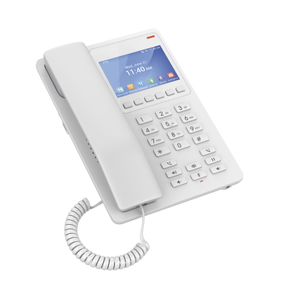 GRANDSTREAM - Teléfono IP Hotelero con pantalla LCD a color, 2 líneas SIP con 2 cuentas, codec Opus, IPV4/IPV6, color blanco, con gestión en la nube GDMS