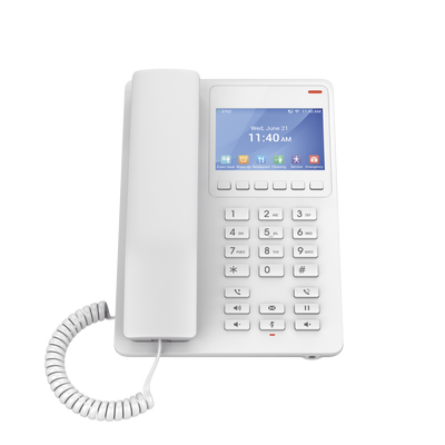 GRANDSTREAM - Teléfono IP Hotelero con pantalla LCD a color, 2 líneas SIP con 2 cuentas, codec Opus, IPV4/IPV6, color blanco, con gestión en la nube GDMS