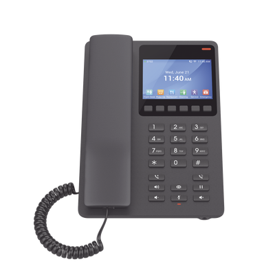 GRANDSTREAM - Teléfono IP Hotelero con pantalla LCD a color, 2 líneas SIP con 2 cuentas, codec Opus, IPV4/IPV6, color negro, con gestión en la nube GDMS