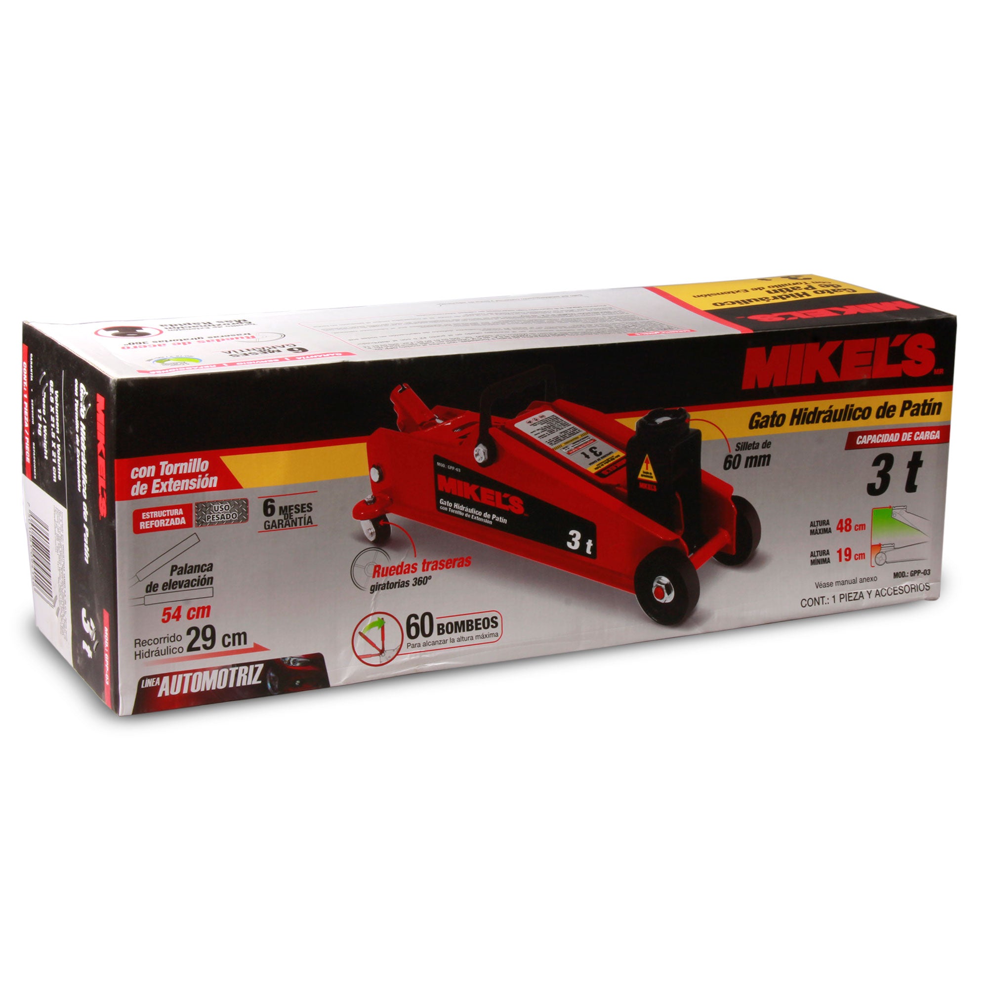 Gato hidráulico de patín Premier para SUV, Pick Ups con tornillo de extensión (3 ton)