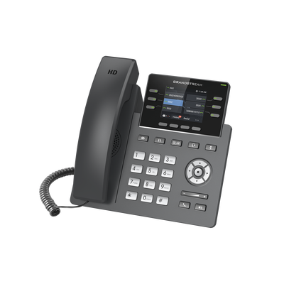 GRANDSTREAM - Teléfono IP Grado Operador, 3 líneas SIP con 6 cuentas, puertos Gigabit,PoE,  pantalla a color 2.4", codec Opus, IPV4/IPV6 con gestión en la nube GDMS