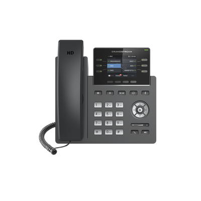 GRANDSTREAM - Teléfono IP Grado Operador, 3 líneas SIP con 6 cuentas, puertos Gigabit,PoE,  pantalla a color 2.4", codec Opus, IPV4/IPV6 con gestión en la nube GDMS