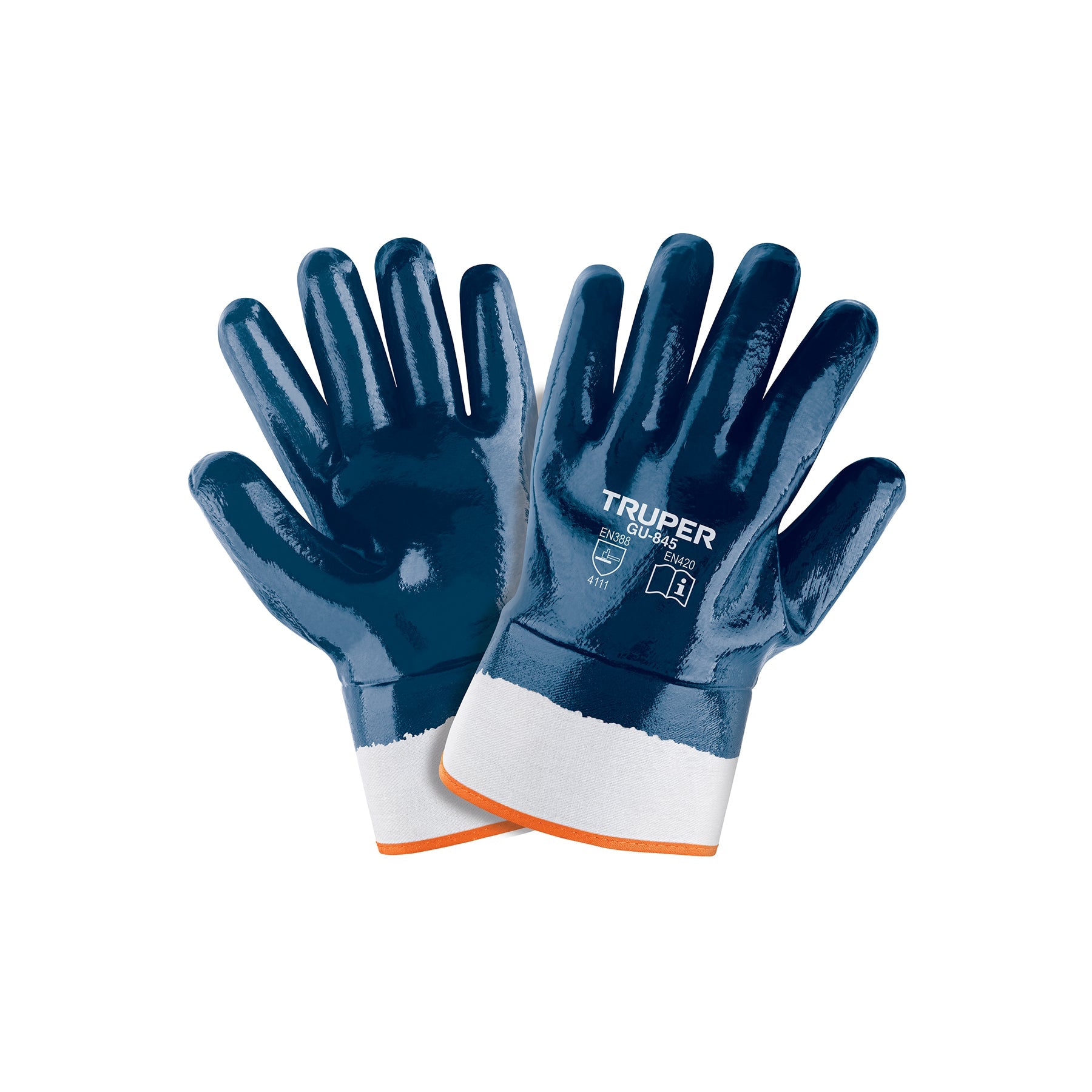 Guantes de algodon recubiertos de nitrilo, puño de seguridad