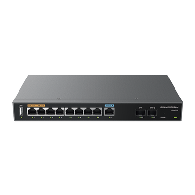 GRANDSTREAM - Router Gigabit VPN / Balanceador de cargas / 60,000 sesiones NAT /  9 puertos 10/100/1000 Mbps + 2 puertos SFP (WAN/LAN) / 1 puerto entrada PoE(af/at) / 2 puertos salida PoE (af/at) / Compatible con GWN Cloud.