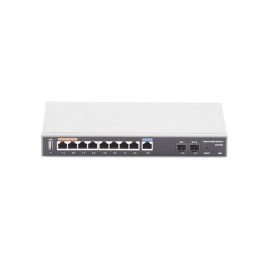 GRANDSTREAM - Router Gigabit VPN / Balanceador de cargas / 60,000 sesiones NAT /  9 puertos 10/100/1000 Mbps + 2 puertos SFP (WAN/LAN) / 1 puerto entrada PoE(af/at) / 2 puertos salida PoE (af/at) / Compatible con GWN Cloud.