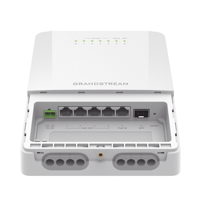 GRANDSTREAM - Switch PoE Lite administrable para exteriores de 6 puertos (5GE+1SFP) / Clasificación IP66 a prueba de polvo y agua