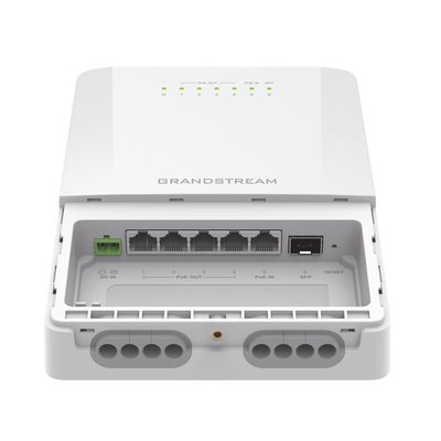 GRANDSTREAM - Switch PoE Lite administrable para exteriores de 6 puertos (5GE+1SFP) / Clasificación IP66 a prueba de polvo y agua