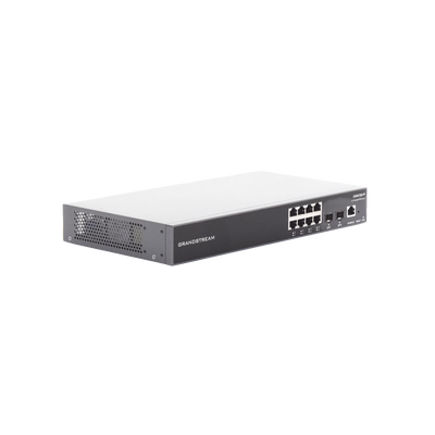 GRANDSTREAM - Switch PoE+ Gigabit Administrable / 8 puertos 10/100/1000 Mbps + 2 Puertos SFP Uplink / Hasta 120W / Compatible con GWN Cloud.
