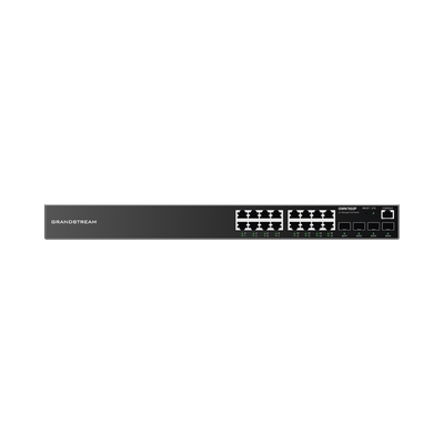 GRANDSTREAM - Switch Gigabit PoE+ Administrable / 16 puertos 10/100/1000 Mbps + 4 Puertos SFP Uplink / Hasta 240W / Compatible con GWN Cloud.