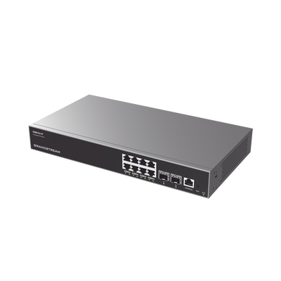GRANDSTREAM - Switch Capa 3 PoE+ Administrable / 8 puertos 10/100/1000 Mbps + 2 Puertos SFP+ de 10 Gigabits / Hasta 120W / Compatible con GWN Cloud.