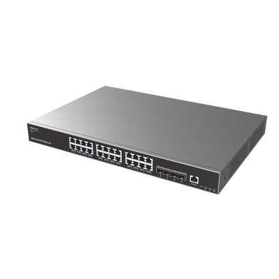 GRANDSTREAM - Switch Capa 3 PoE+ Administrable / 24 puertos 10/100/1000 Mbps + 4 Puertos SFP+ de 10 Gigabits / Hasta 360W / Compatible con GWN Cloud.