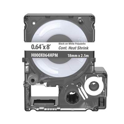 PANDUIT - Casete de Etiquetas de Poliolefina de Cinta Continua, Tubo Termocontráctil, 16.3 mm (0.64 pulgadas) de Ancho y 2.4 metros (7.87 pies) de Largo, Para Cables de 5.3 a 10.9 mm (8 - 2 AWG) de Diámetro, Color Blanco