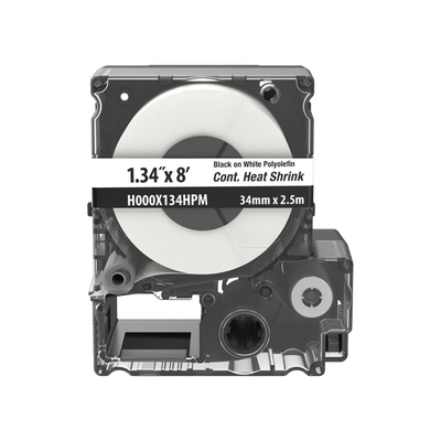 PANDUIT - Casete de Etiquetas de Poliolefina de Cinta Continua, Tubo Termocontráctil, 34 mm (1.34 pulgadas) de Ancho y 2.4 metros (7.87 pies) de Largo, Para Cables de 11 a 17.27 mm (4 AWG-250 MCM) de Diámetro, Color Blanco